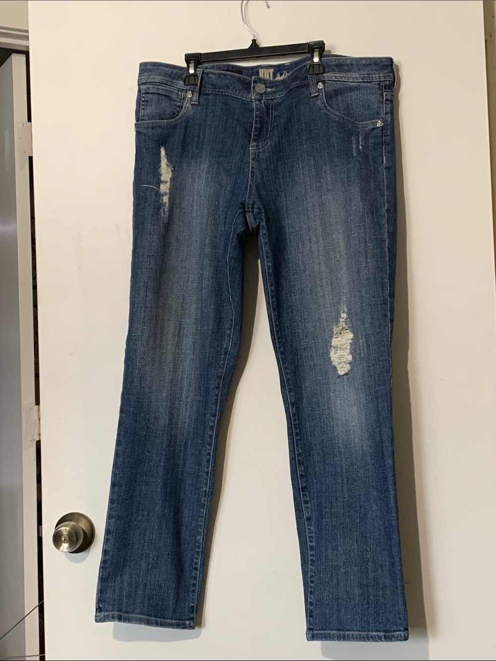 Kut from the Kloth Mid-Blue Straight Leg Distressed Jeans